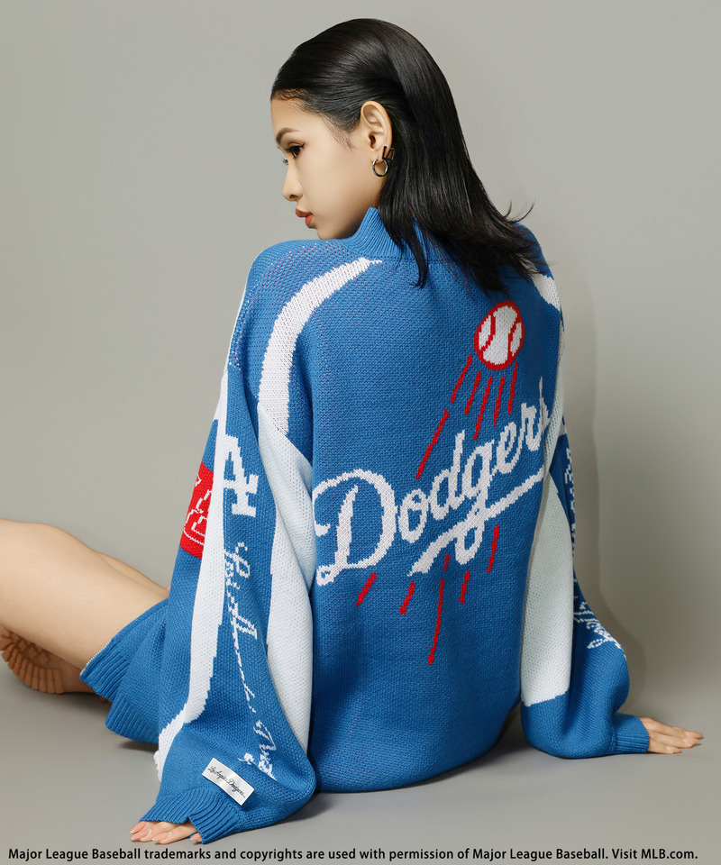 【MLB】ダブルZIPロゴニットカーデ 詳細画像 ブルー 3