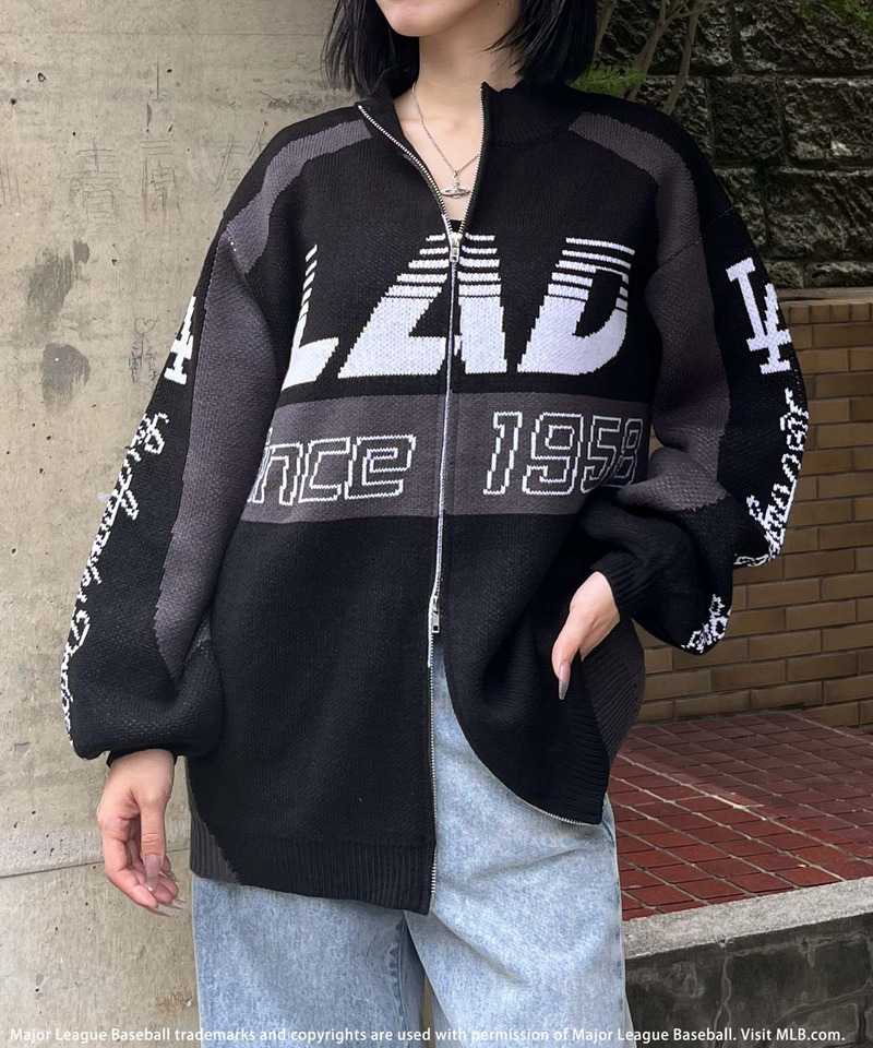 【MLB】ダブルZIPロゴニットカーデ 詳細画像 ブラック 4