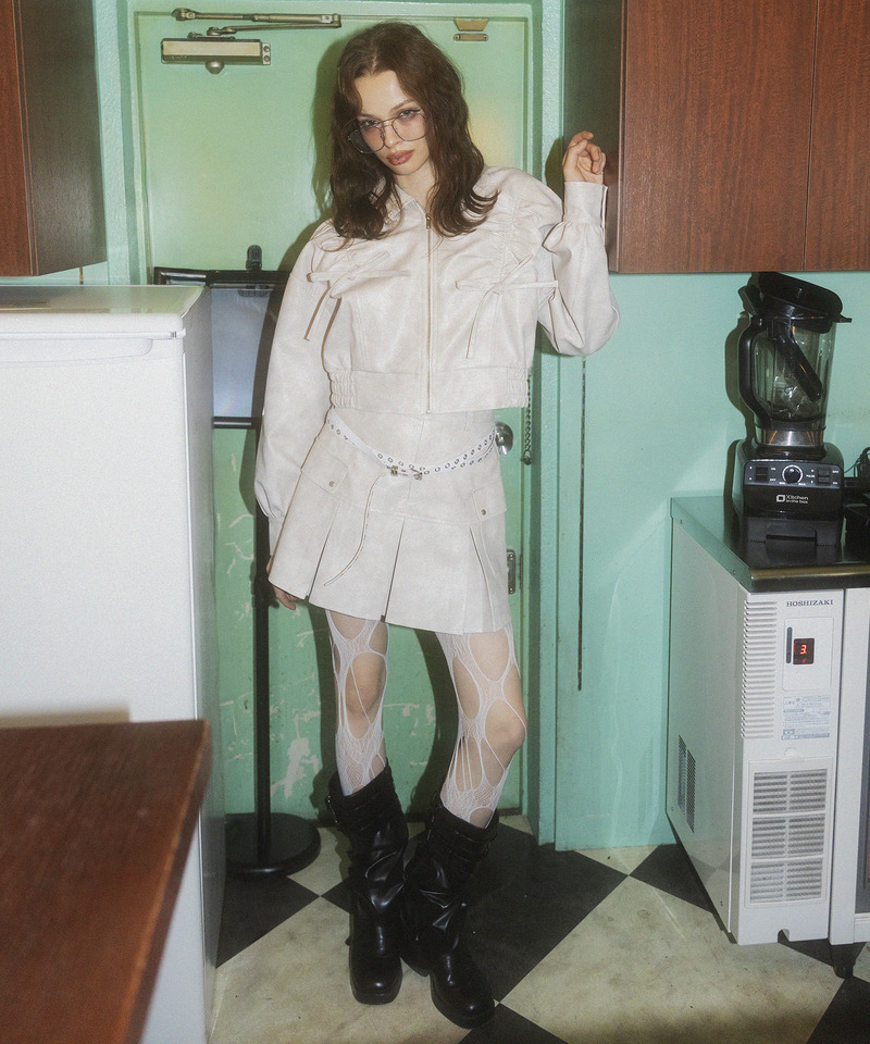 合皮ギャザーショートジャケット 詳細画像 オフホワイト 3