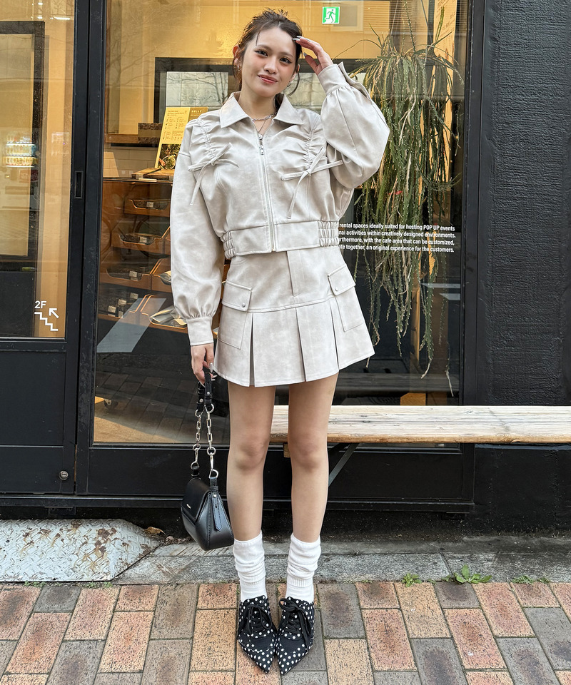 合皮ギャザーショートジャケット 詳細画像 オフホワイト 6