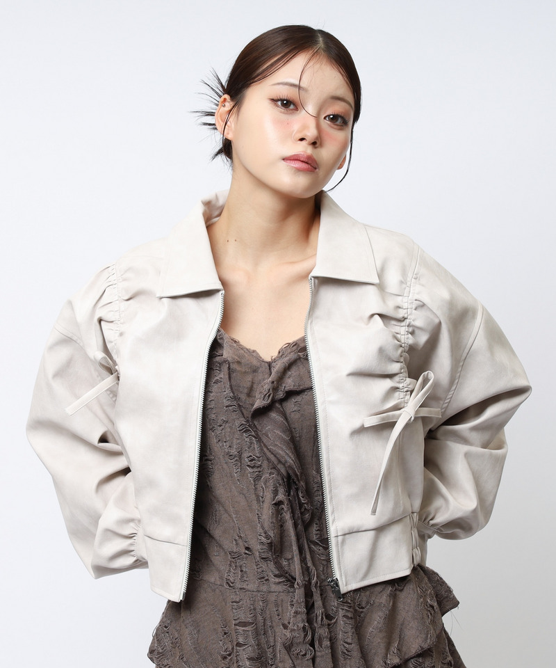 合皮ギャザーショートジャケット 詳細画像 オフホワイト 9