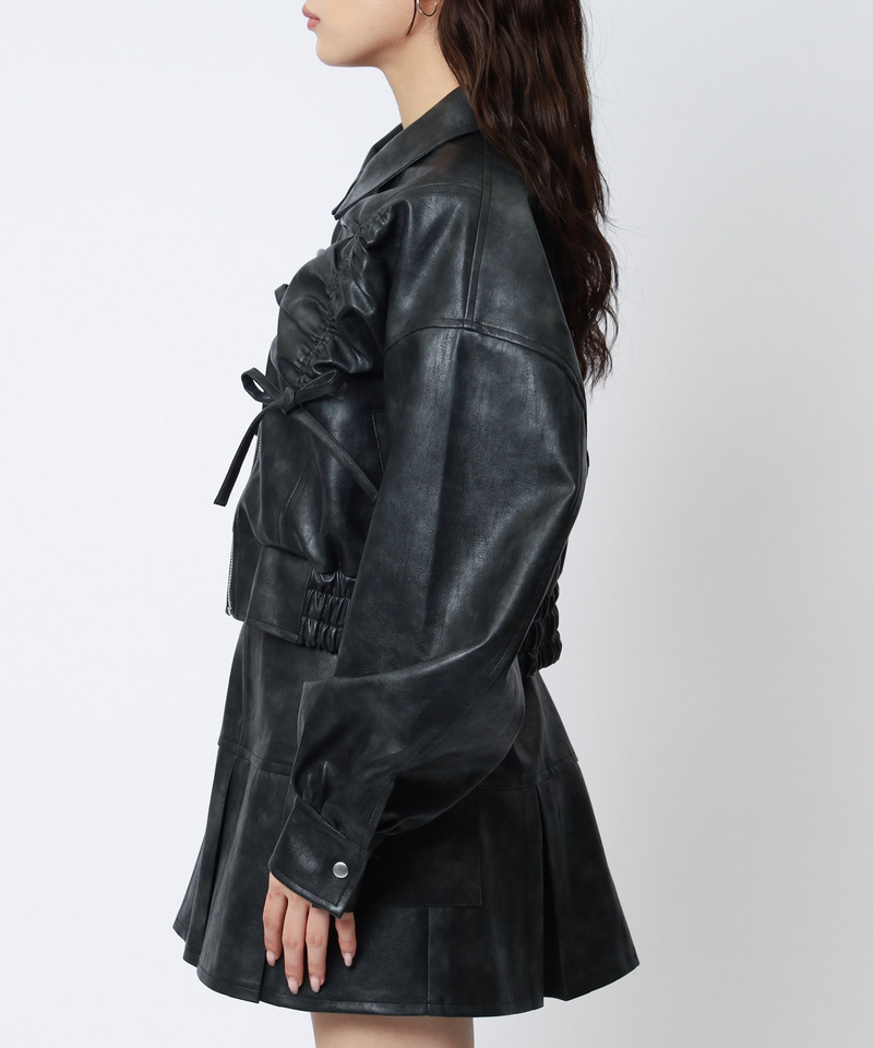 合皮ギャザーショートジャケット 詳細画像 ブラック 10