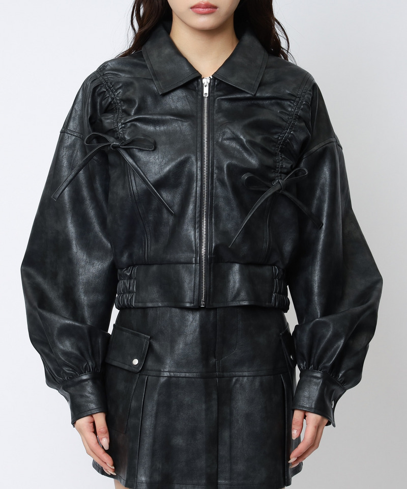 合皮ギャザーショートジャケット 詳細画像 ブラック 9