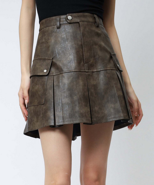 合皮プリーツスカート 詳細画像