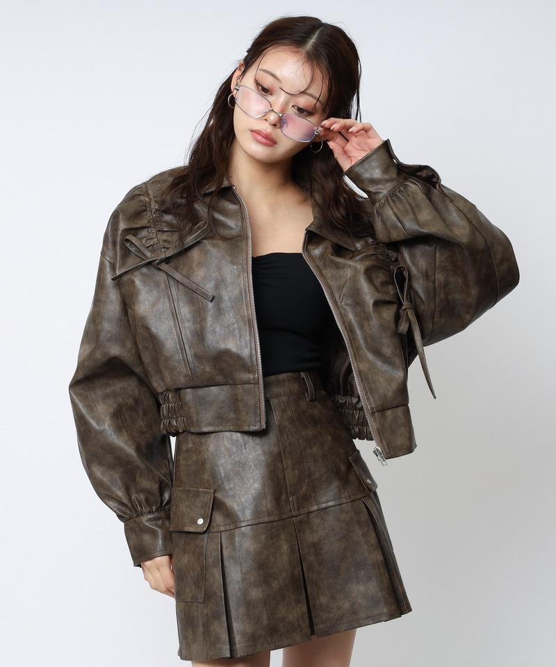 合皮プリーツスカート 詳細画像 ブラウン 3