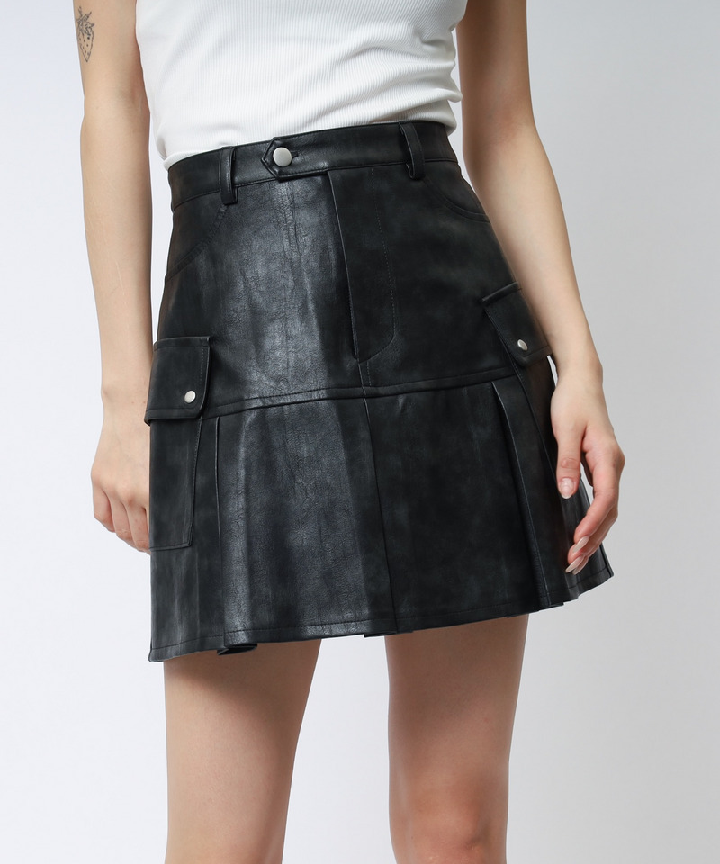 合皮プリーツスカート 詳細画像 ブラック 1
