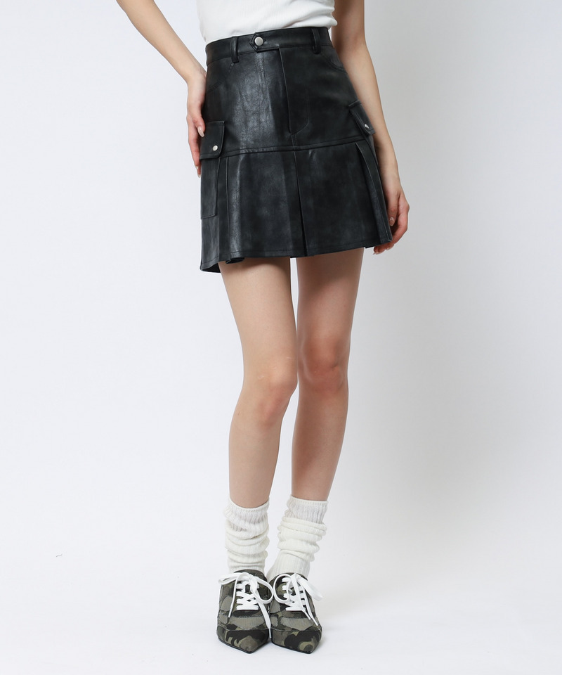 合皮プリーツスカート 詳細画像 ブラック 2