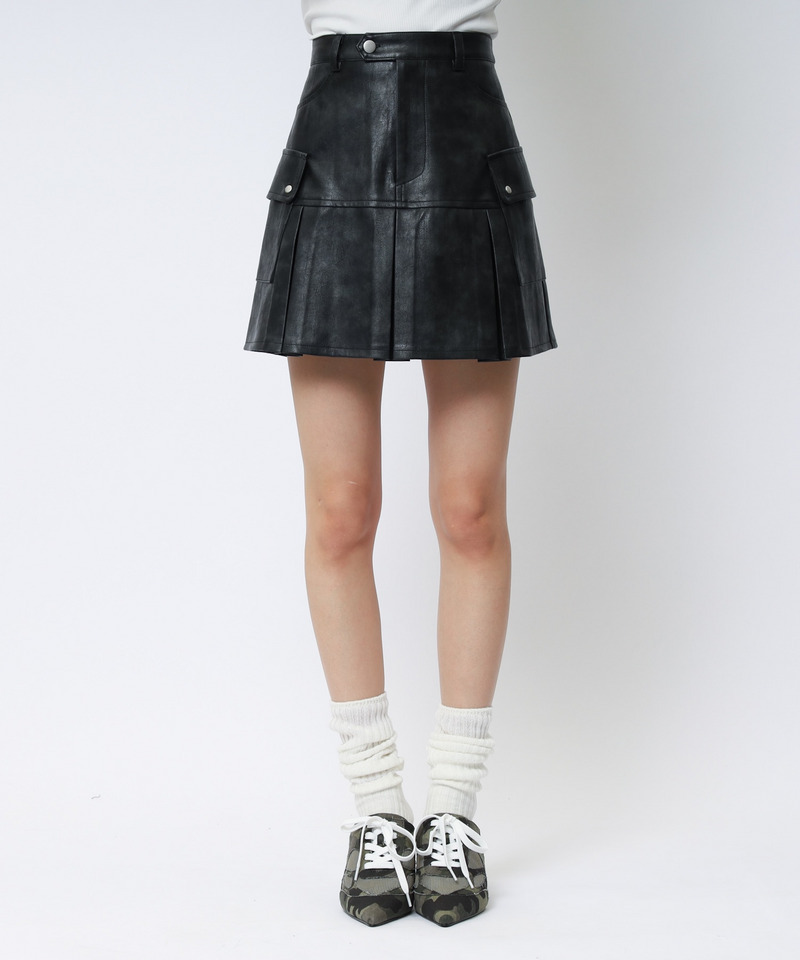 合皮プリーツスカート 詳細画像 ブラック 8