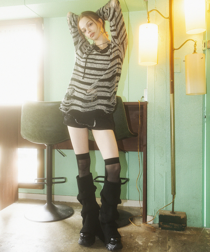 レースアップオーバーニット 詳細画像 ボーダー 2