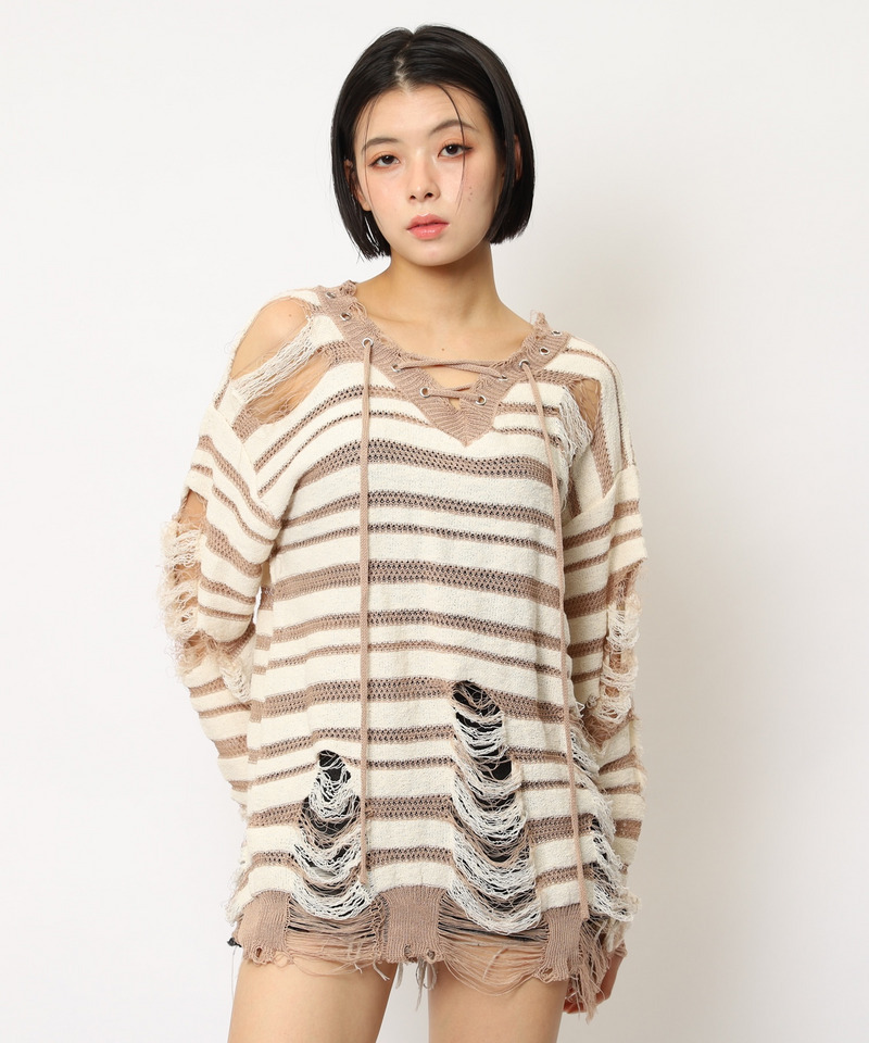レースアップオーバーニット 詳細画像 ベージュ系 4