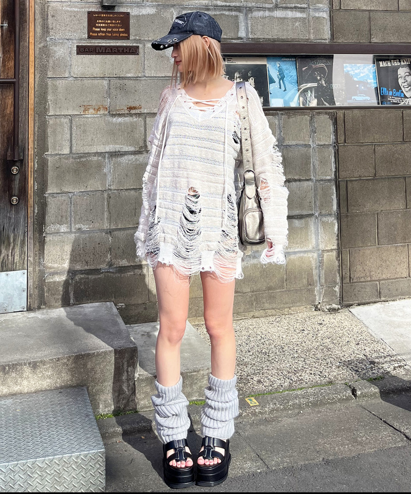 レースアップオーバーニット 詳細画像 グレー系 4