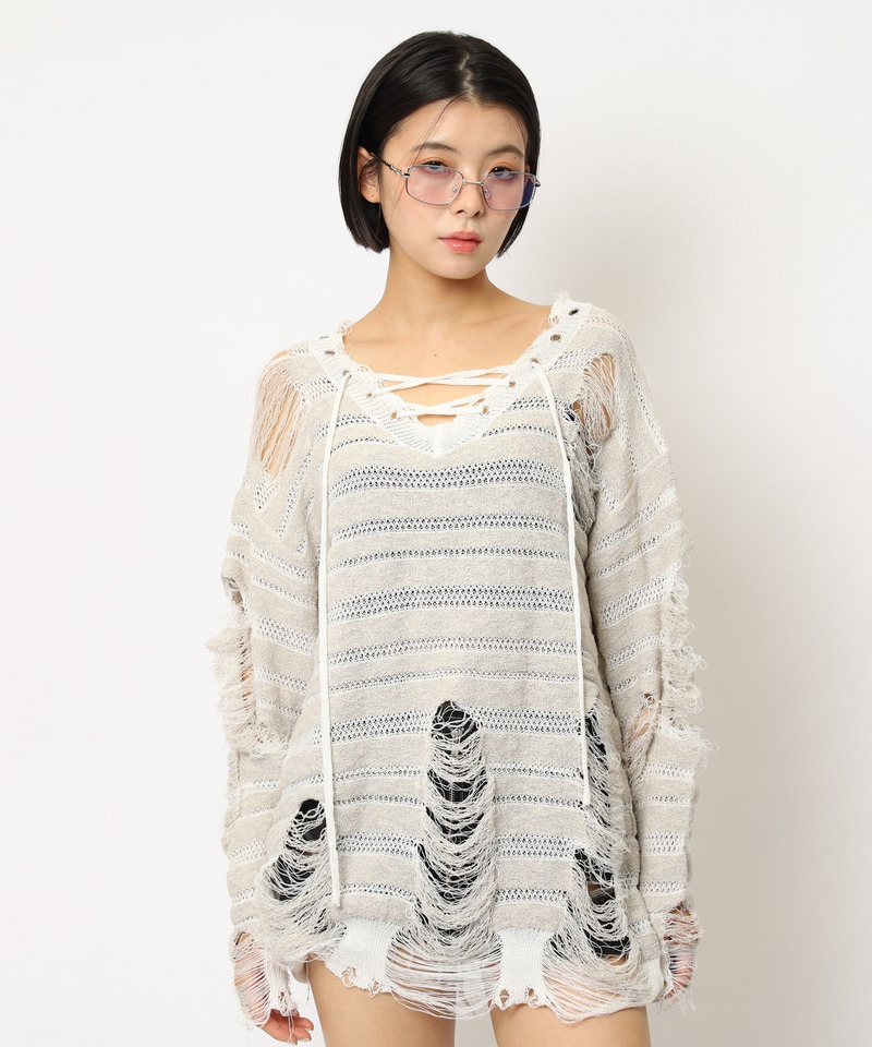 レースアップオーバーニット 詳細画像 グレー系 8