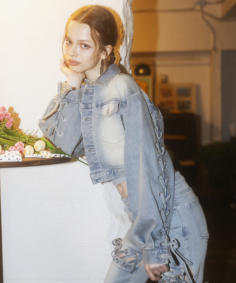 レースアップデニムショートジャケット 詳細画像 デニムブルー 1