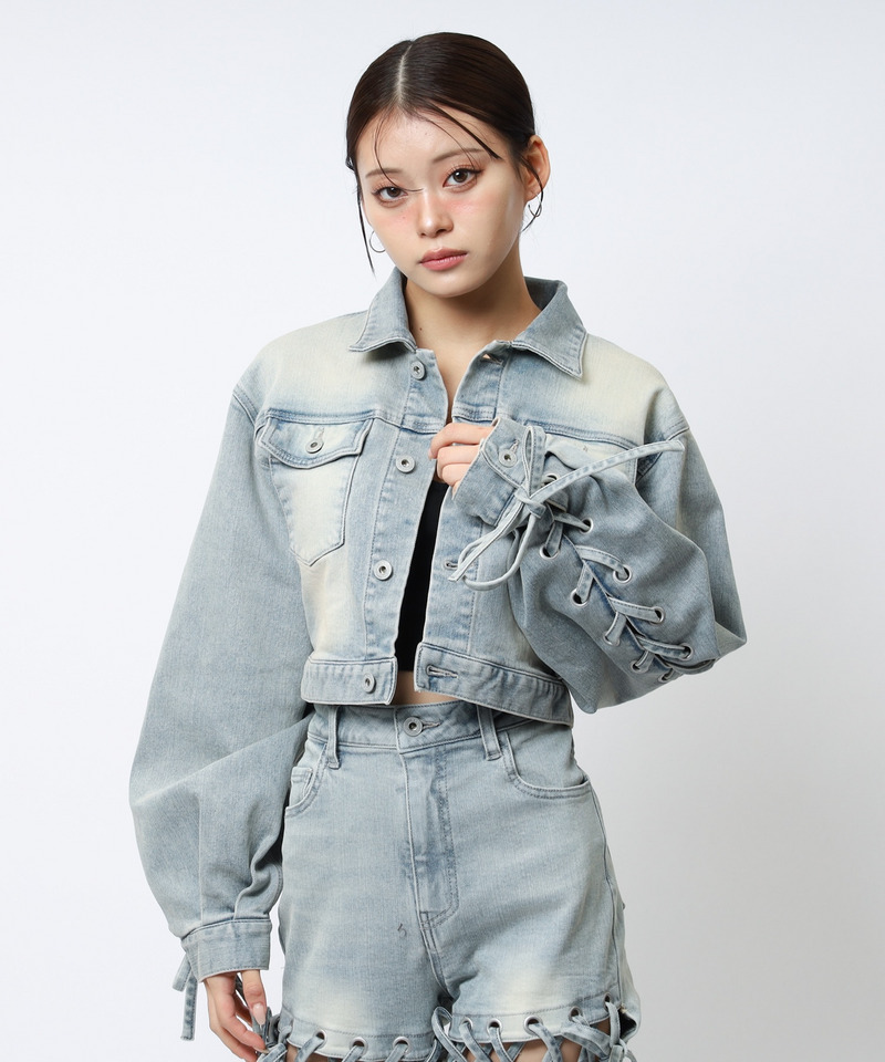 レースアップデニムショートジャケット 詳細画像 デニムブルー 7