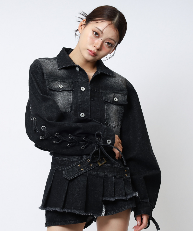 レースアップデニムショートジャケット 詳細画像 ブラックデニム 1
