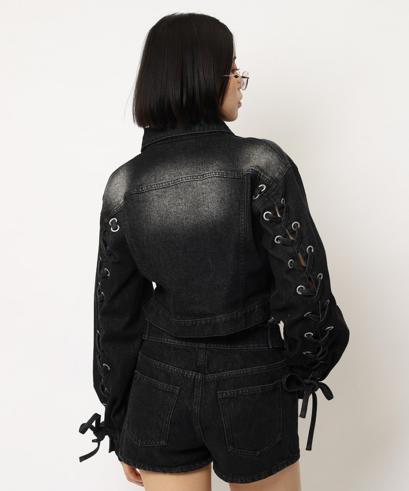 レースアップデニムショートジャケット 詳細画像 ブラックデニム 5