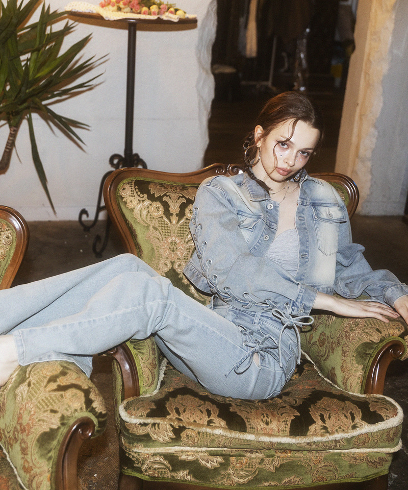 レースアップサイドカットフレアパンツ 詳細画像 デニムブルー 2