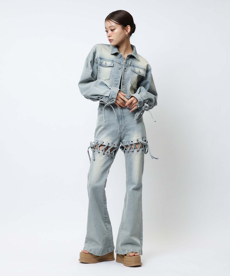 レースアップサイドカットフレアパンツ 詳細画像 デニムブルー 6