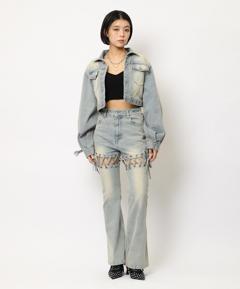 レースアップサイドカットフレアパンツ 詳細画像 デニムブルー 7