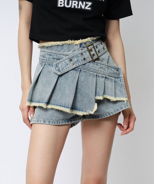 ベルトプリーツデザインショートパンツ 詳細画像