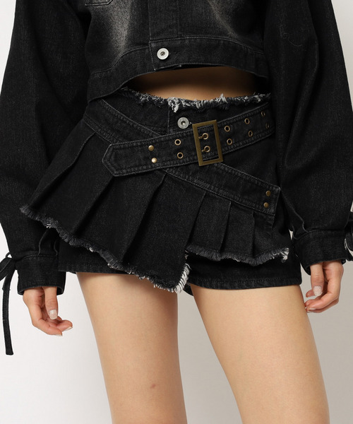 ベルトプリーツデザインショートパンツ 詳細画像