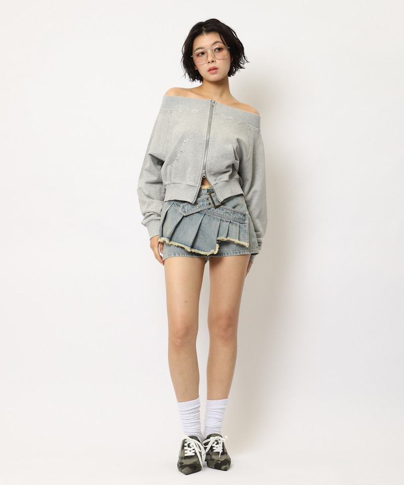 ベルトプリーツデザインショートパンツ 詳細画像 デニムブルー 10