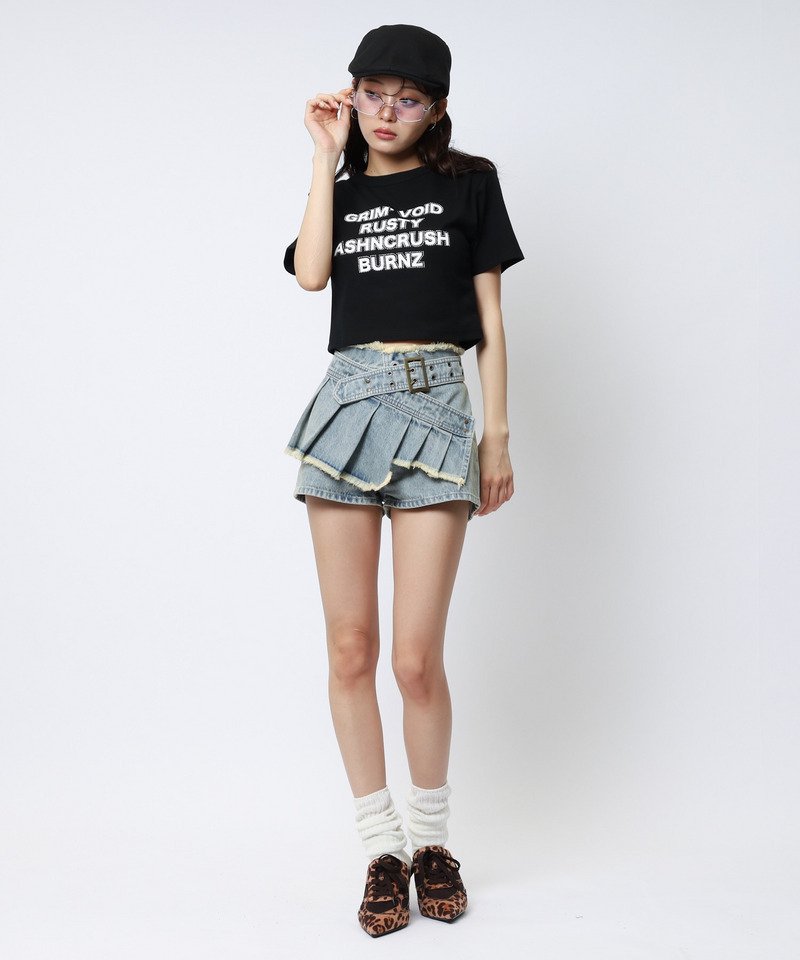 ベルトプリーツデザインショートパンツ 詳細画像 デニムブルー 3