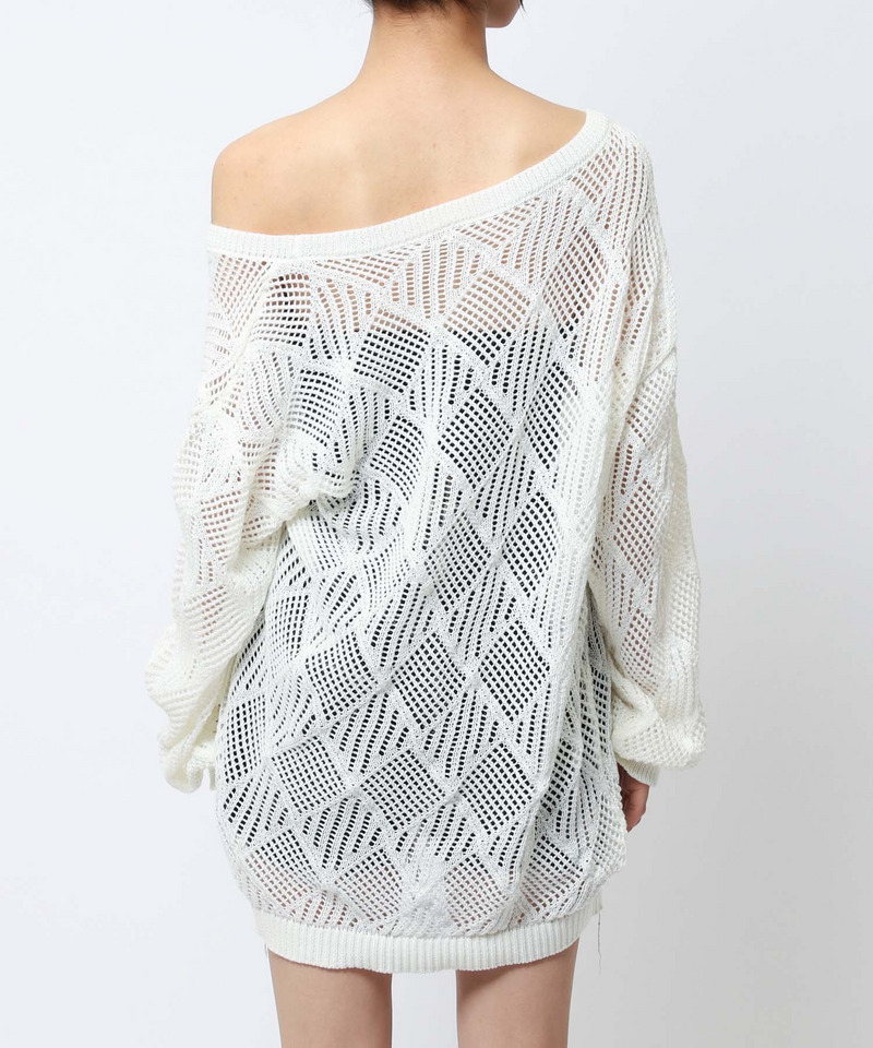 透かし編みベルト付きワンショルニット 詳細画像 オフホワイト 7