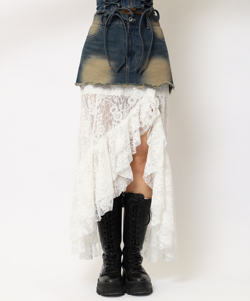 レースドッキングロングデニムスカート 詳細画像 デニムブルー 10