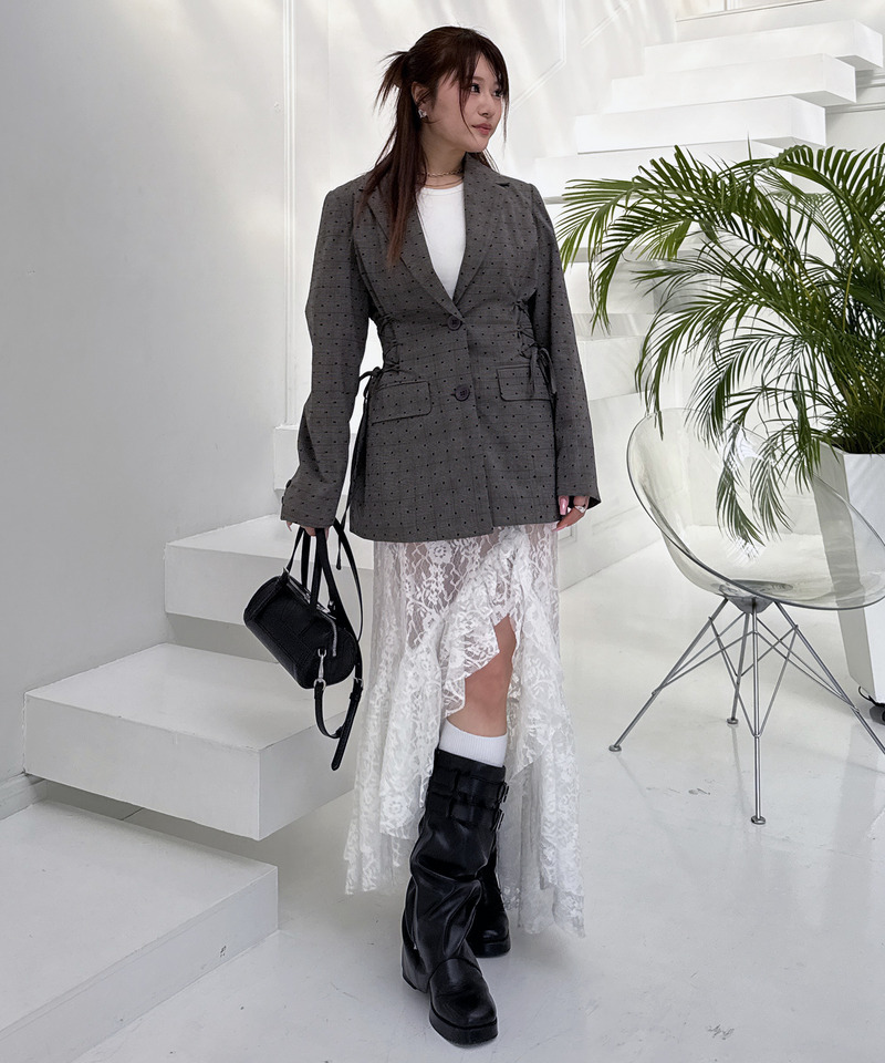 レースドッキングロングデニムスカート 詳細画像 ブラックデニム 7