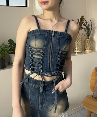 レースアップデニムビスチェ