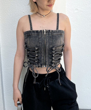 レースアップデニムビスチェ