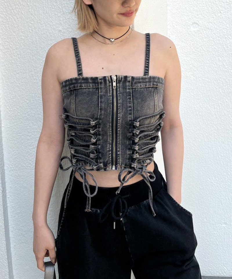 レースアップデニムビスチェ 詳細画像 ブラックデニム 1