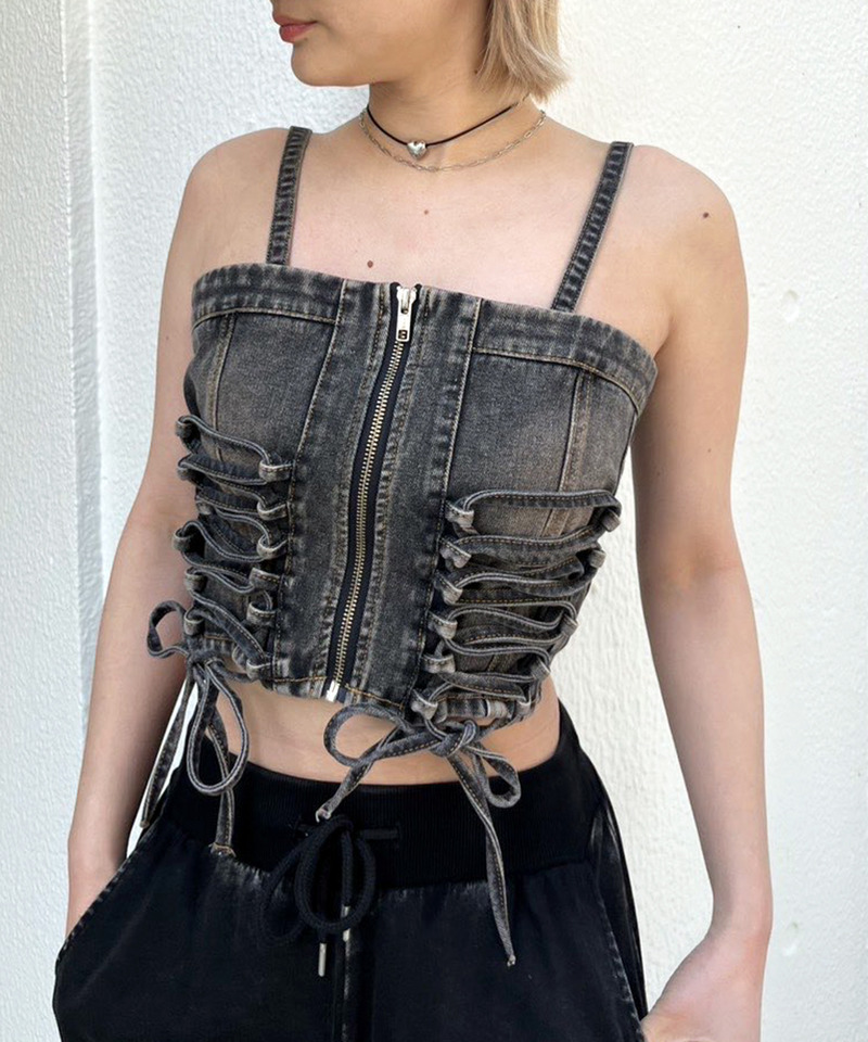 レースアップデニムビスチェ 詳細画像 ブラックデニム 2