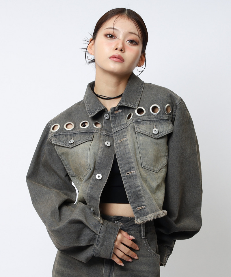 アイレットデニムジャケット 詳細画像 ブラックデニム 6