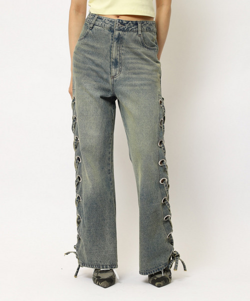 アイレットデニムフレアパンツ 詳細画像