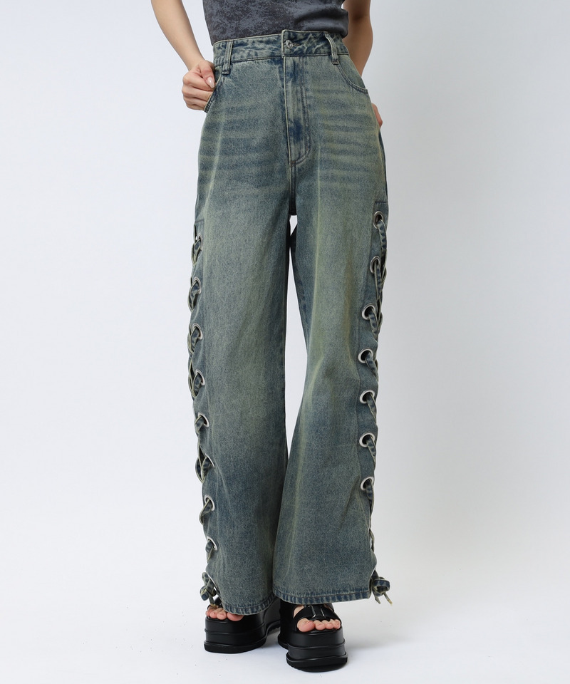 アイレットデニムフレアパンツ 詳細画像 デニムブルー 5