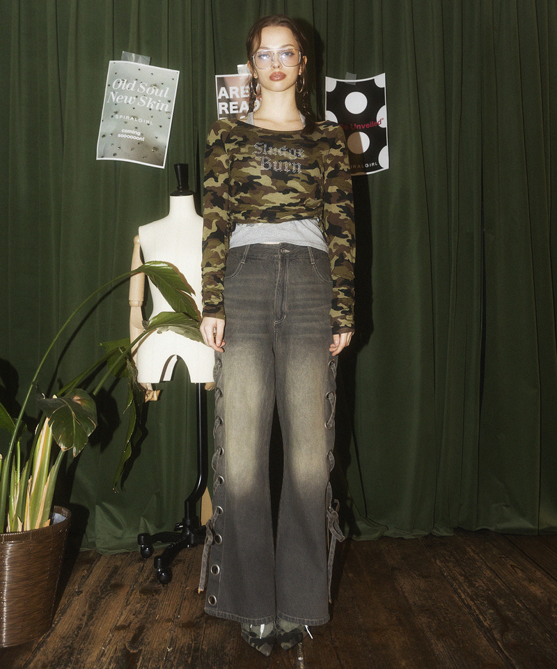 アイレットデニムフレアパンツ 詳細画像 ブラックデニム 9