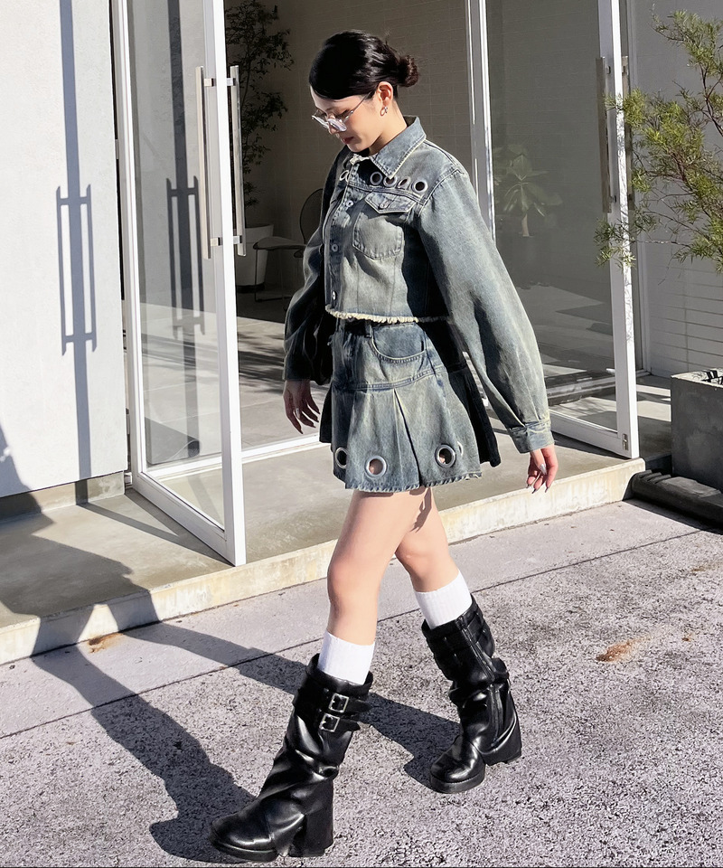 アイレットプリーツスカート 詳細画像 デニムブルー 7