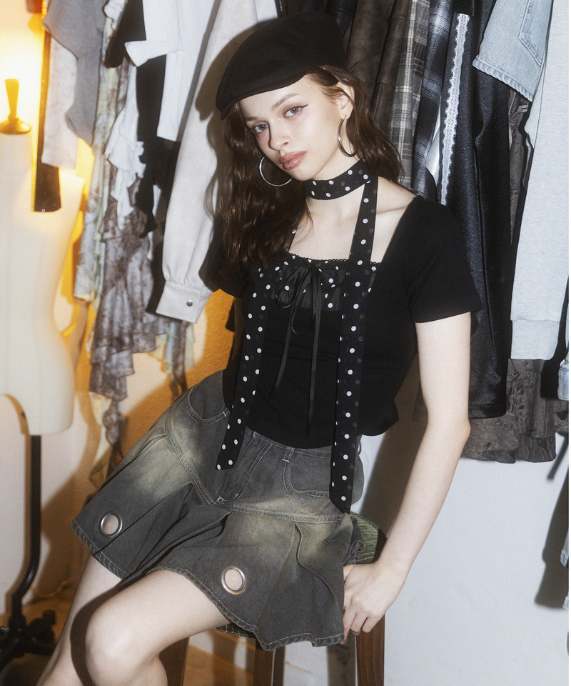 アイレットプリーツスカート 詳細画像 ブラックデニム 4