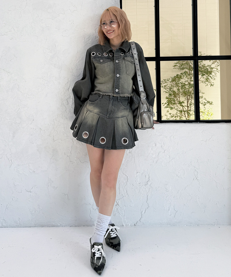 アイレットプリーツスカート 詳細画像 ブラックデニム 7