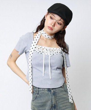 ドット柄チョーカーレイヤードトップス