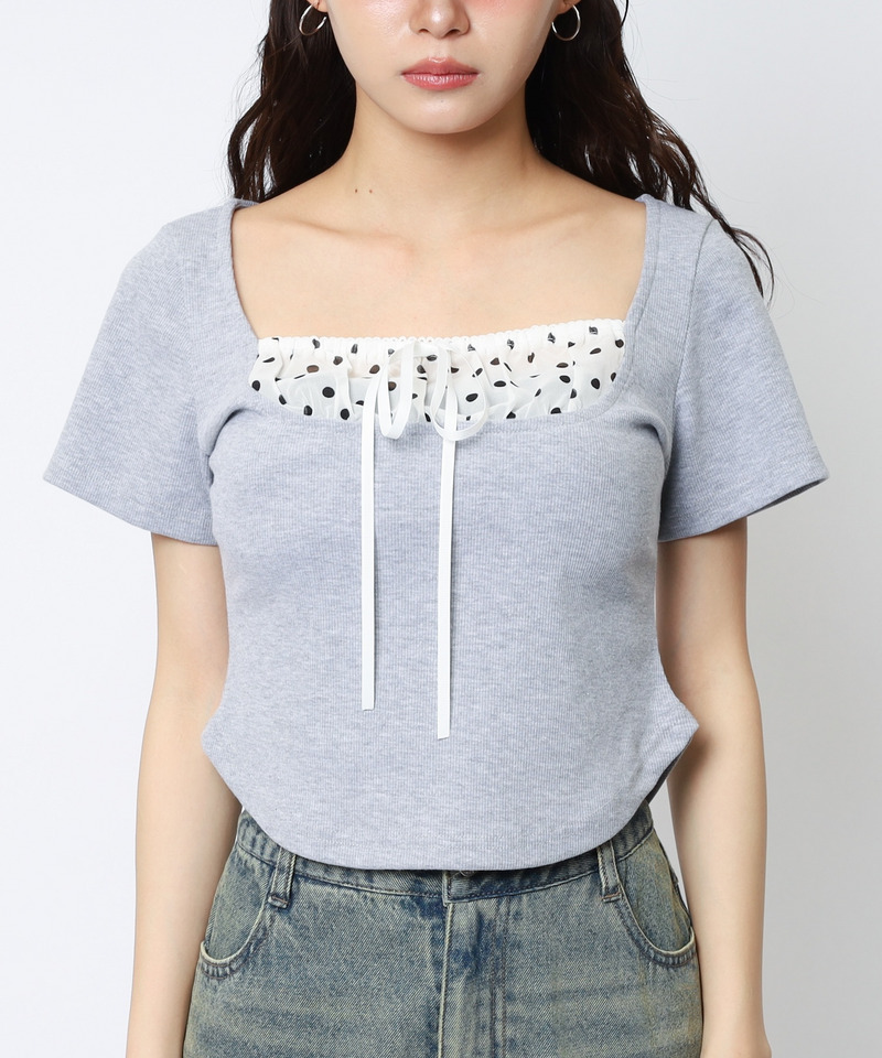 ドット柄チョーカーレイヤードトップス 詳細画像 グレー 9