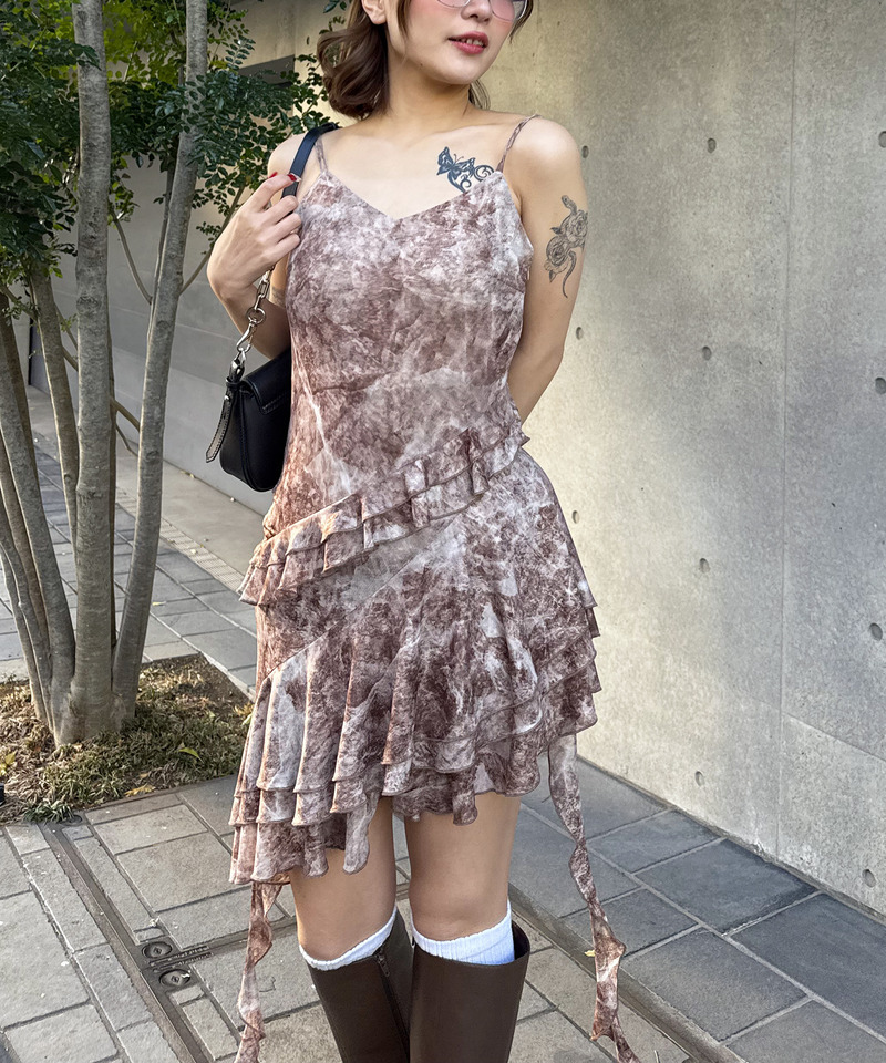 ティアードデザインイレヘムキャミワンピース 詳細画像 ブラウン 6