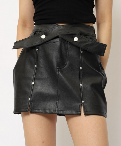 スタッズベルトデザインミニスカート 詳細画像