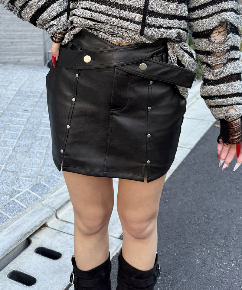 スタッズベルトデザインミニスカート 詳細画像 ブラック 6