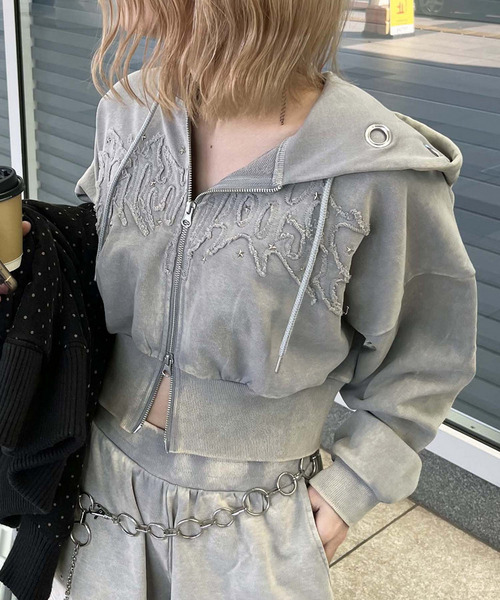 アイレットクラッシュロゴショートパーカー 詳細画像