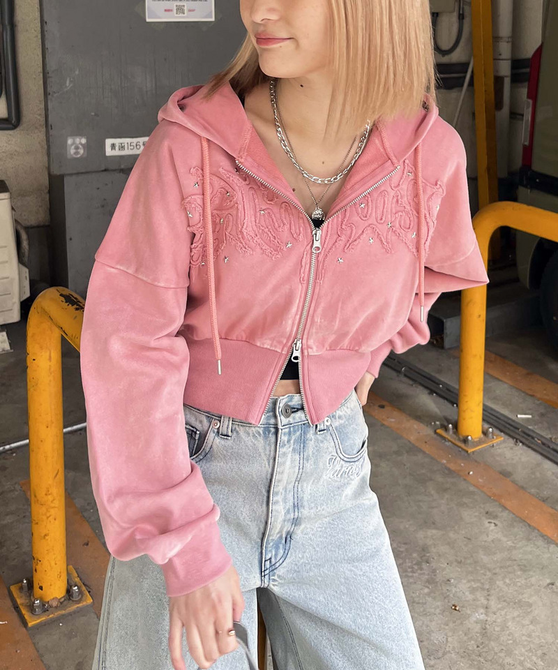 アイレットクラッシュロゴショートパーカー 詳細画像 ピンク 3