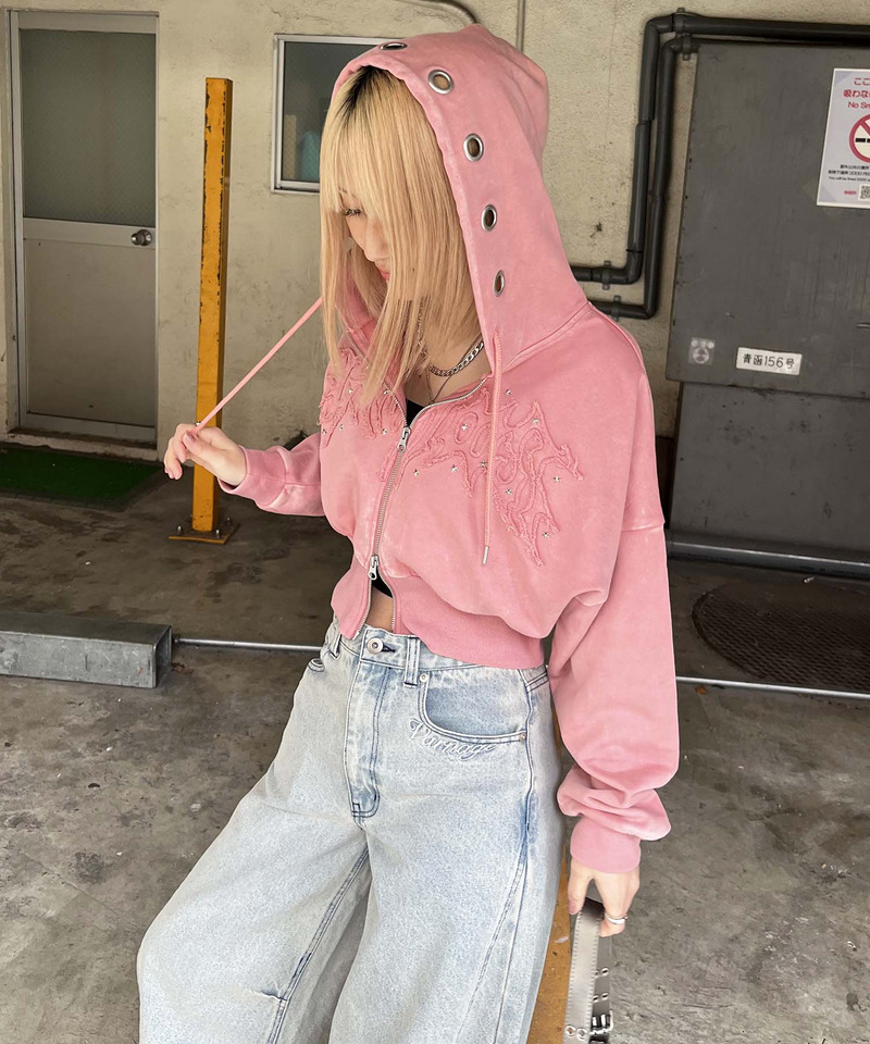 アイレットクラッシュロゴショートパーカー 詳細画像 ピンク 4