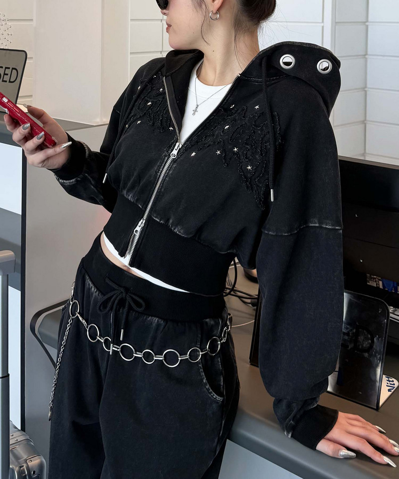 アイレットクラッシュロゴショートパーカー 詳細画像 ブラック 1